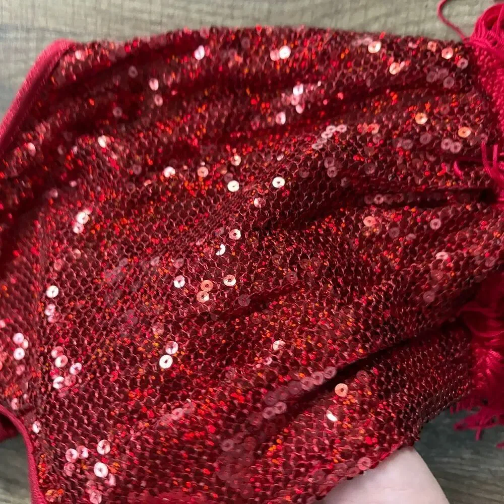 Weissman 9034 SC Red Fringe Sequin Romper Jazz Tap Acro Twirler Dance Costume